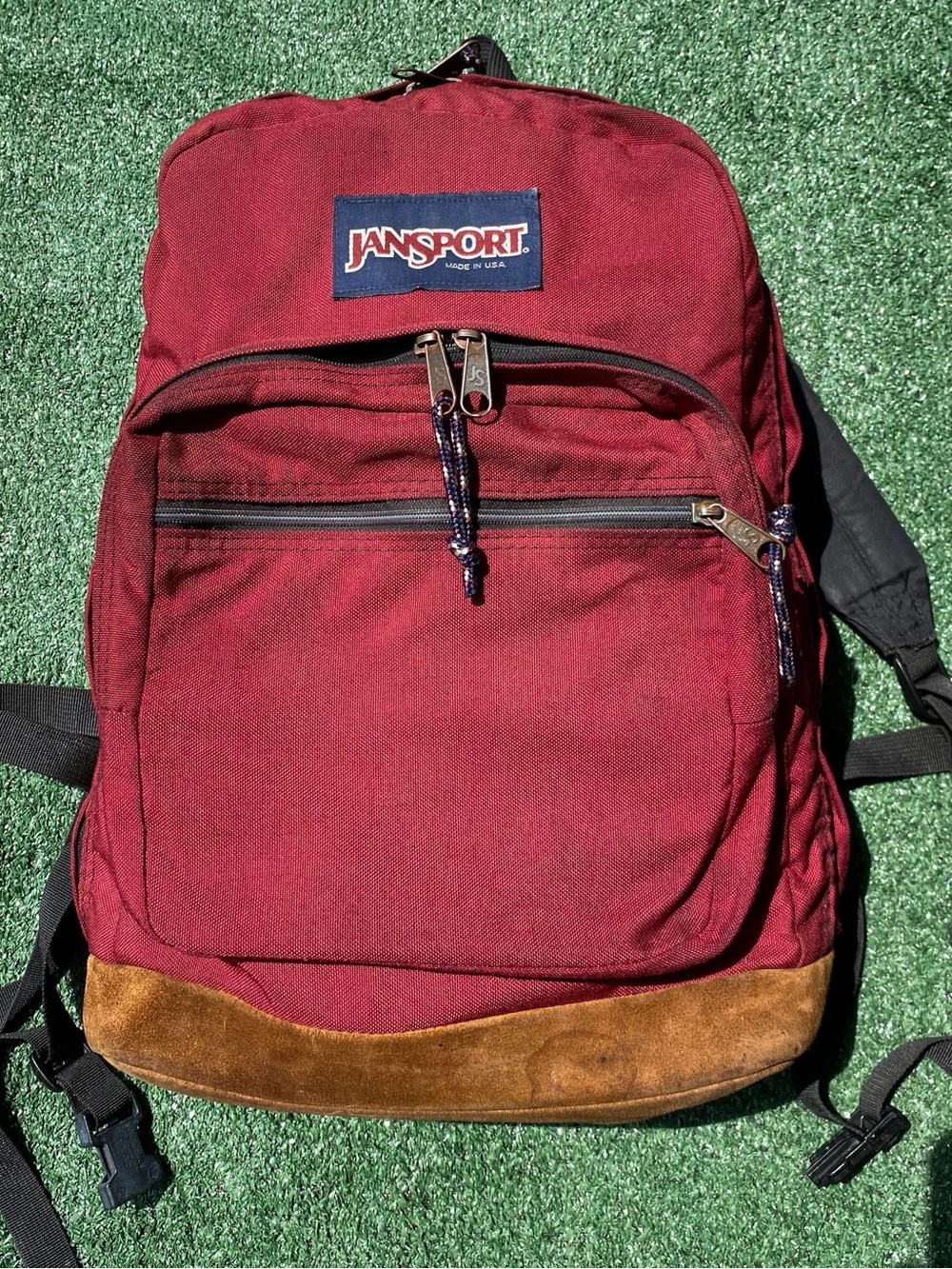 Vintage 90’s JanSport Suede Bottom Burgundy Backpack W/ Waist Strap USA Made
